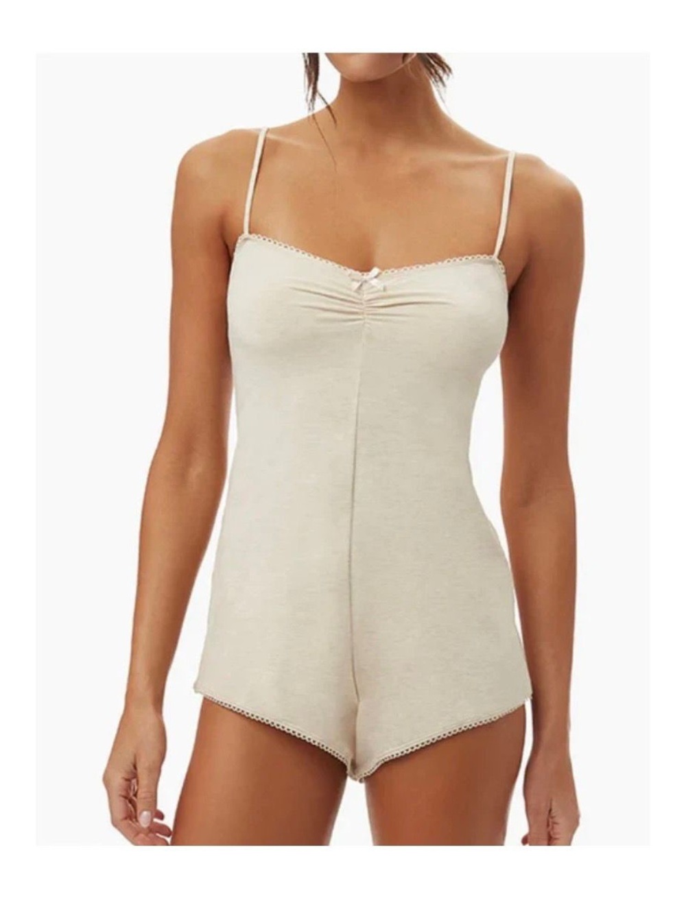 WeWoreWhat Cream Lace-Trim Cami Romper